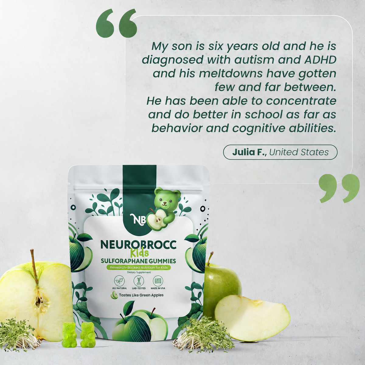 Neurobrocc Kids Sulforaphane Gummies Green Apple Flavor
